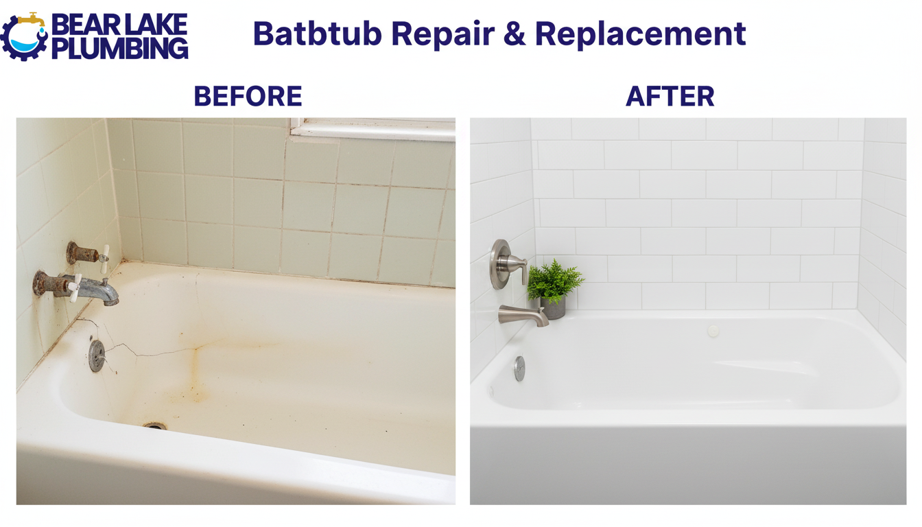 Before and after bathtub repair and replacement by Bear Lake Plumbing in Lakewood CO
