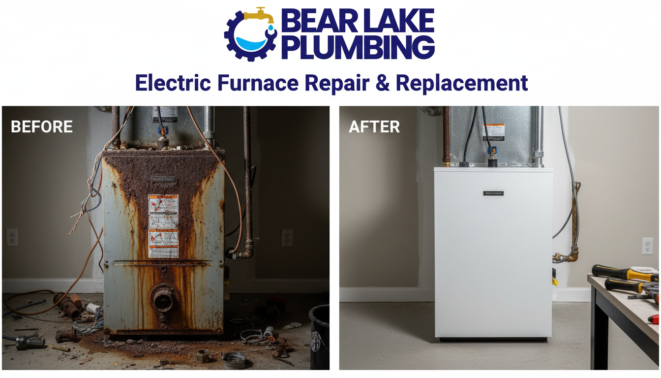 Before and after electric furnace replacement by Bear Lake Plumbing in Lakewood, CO