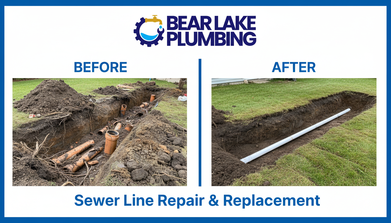 Before and after sewer line repair and replacement by Bear Lake Plumbing in Lakewood CO