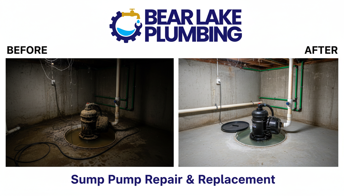 Sump Pump Repair and Replacement Before and After - Bear Lake Plumbing Lakewood CO