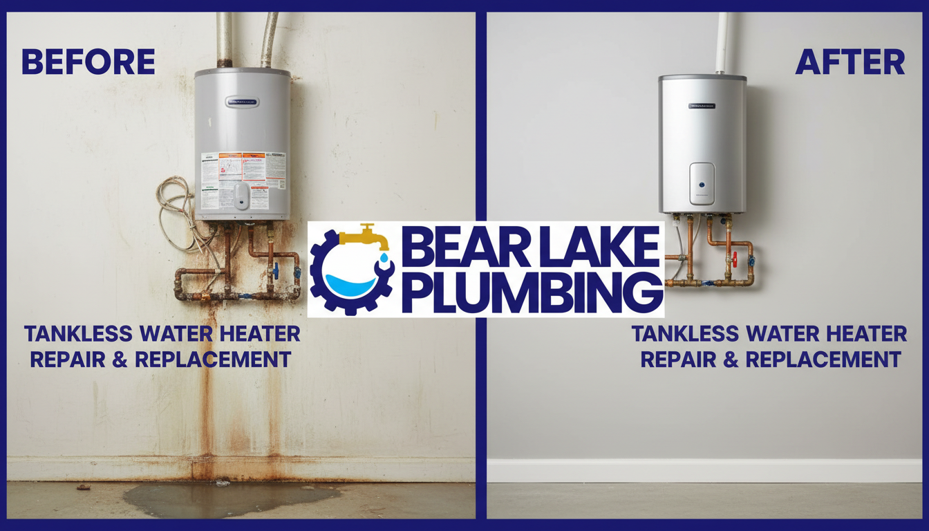 Before and After Tankless Water Heater Repair and Replacement by Bear Lake Plumbing in Lakewood CO